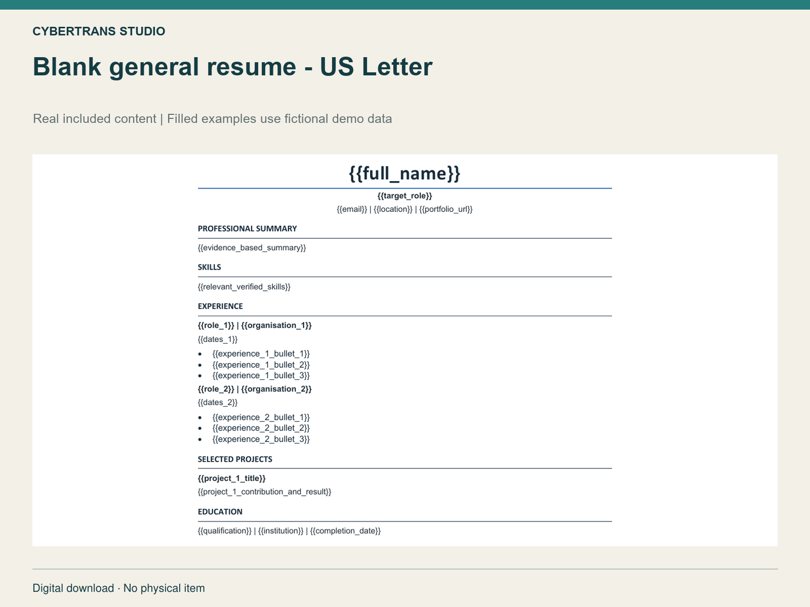 Blank general resume - US Letter