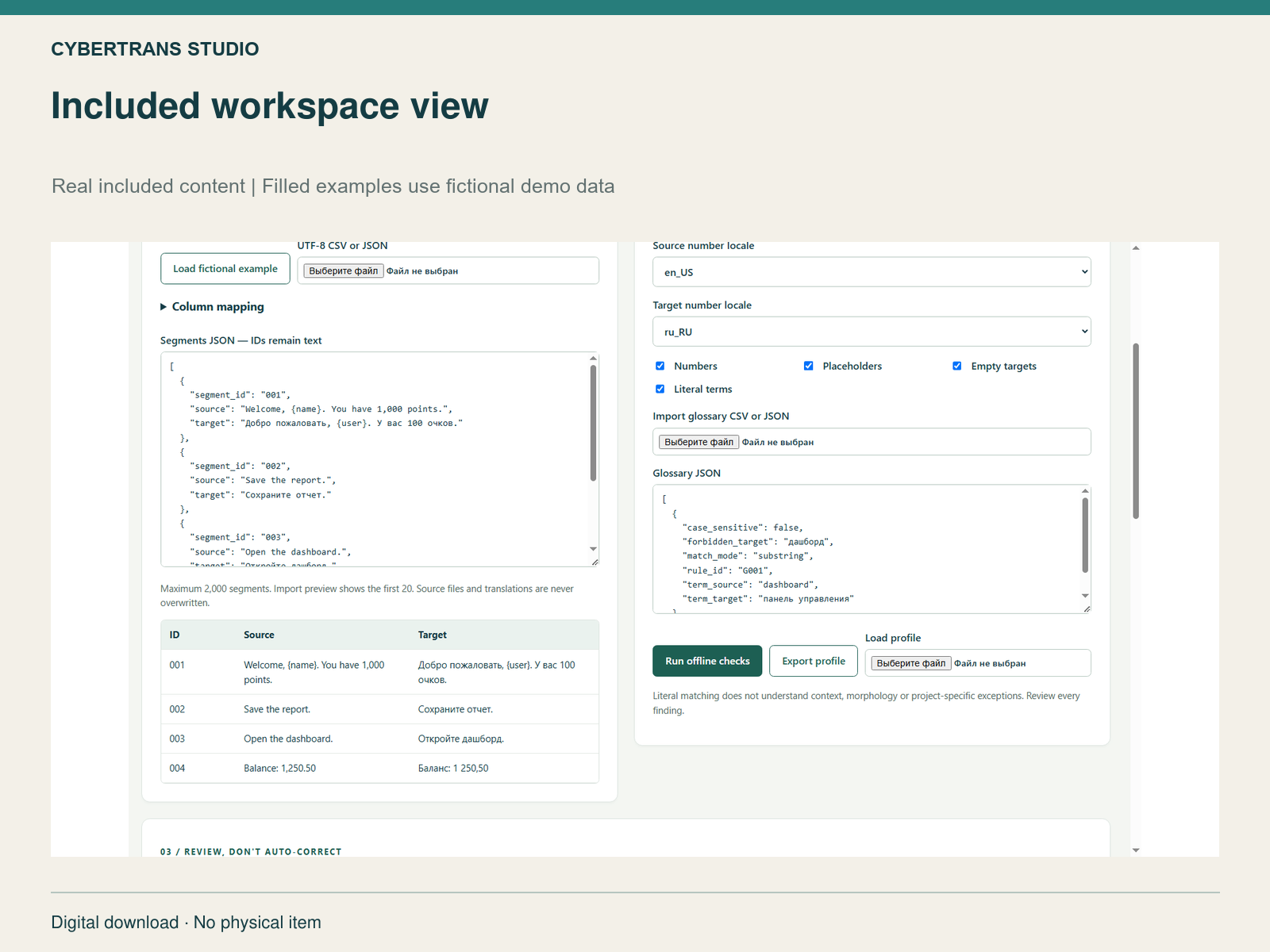Included workspace view