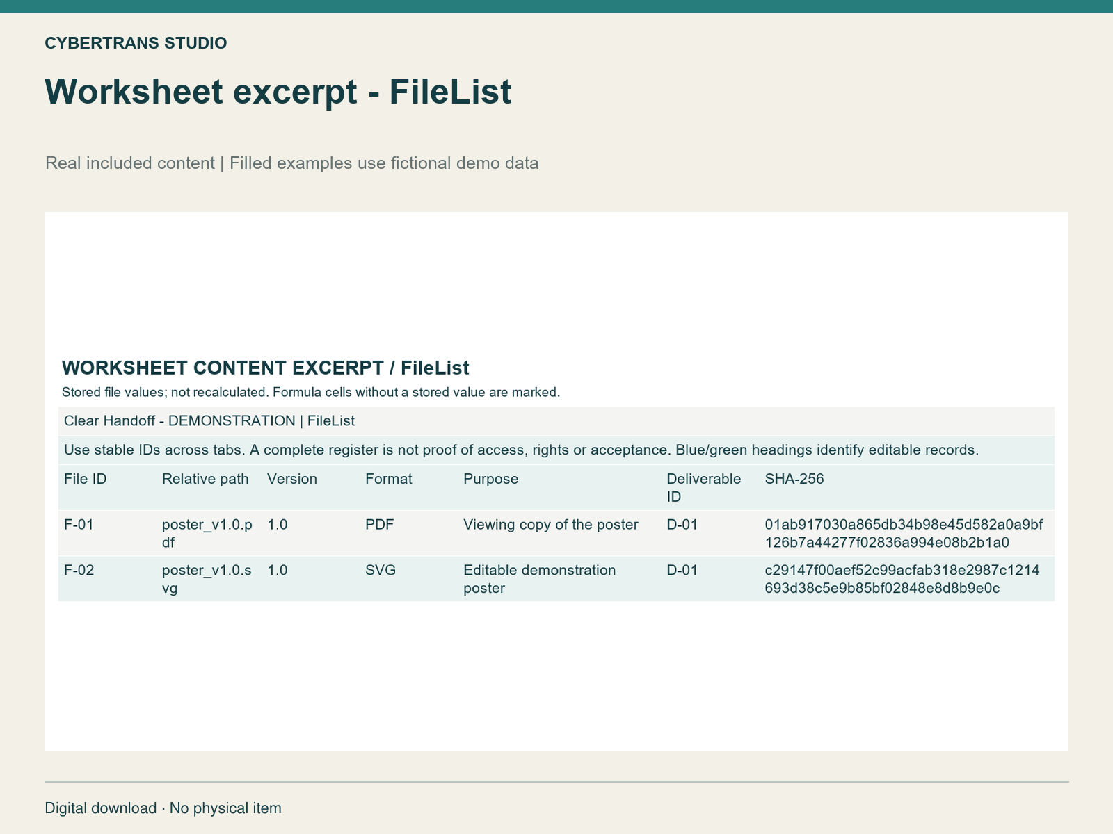 Worksheet excerpt - FileList