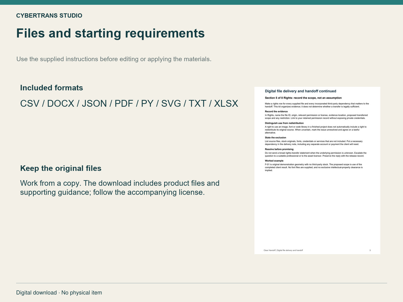 Included file formats and starting guidance