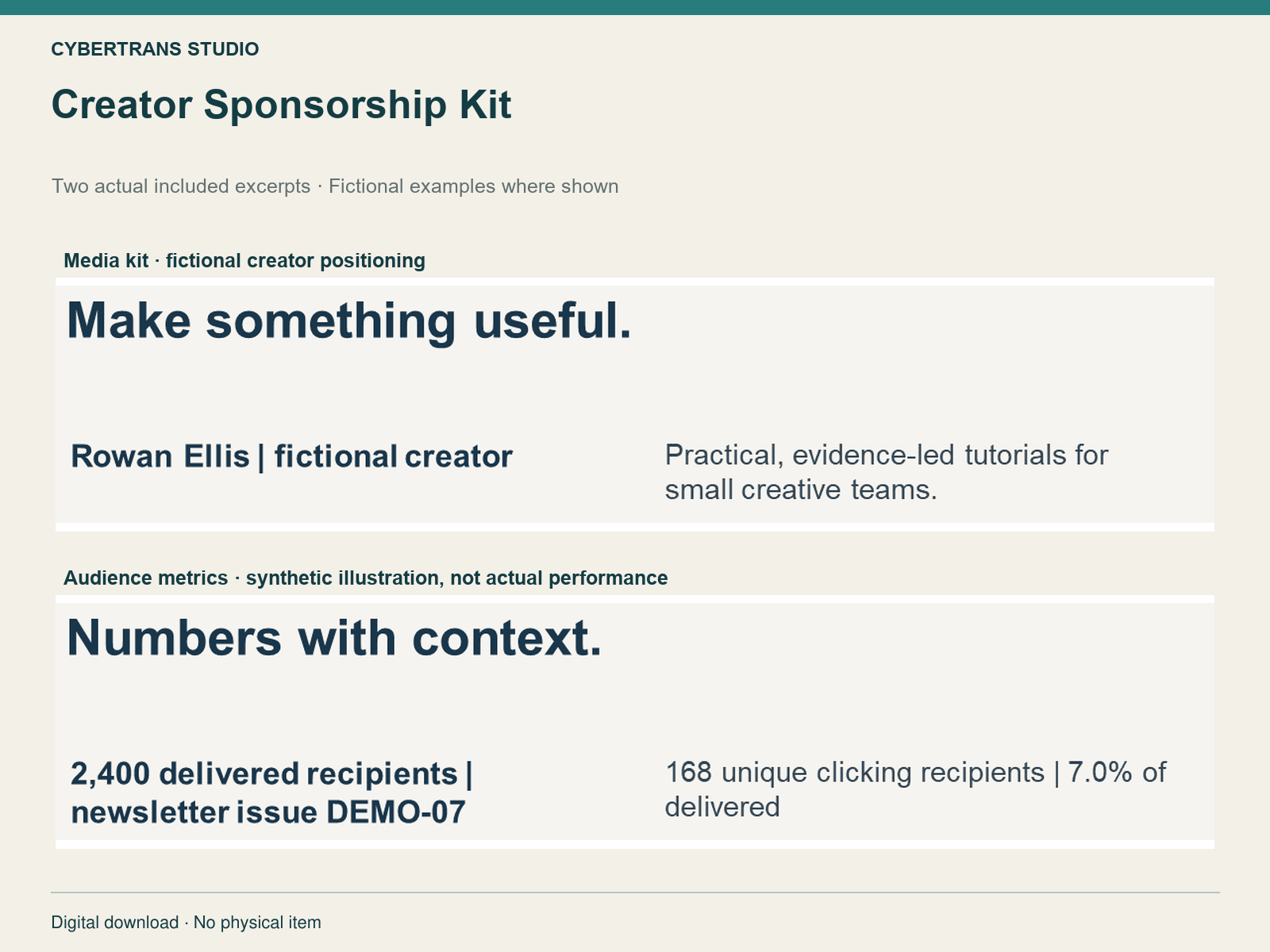 Two readable actual excerpts: Creator Sponsorship Kit