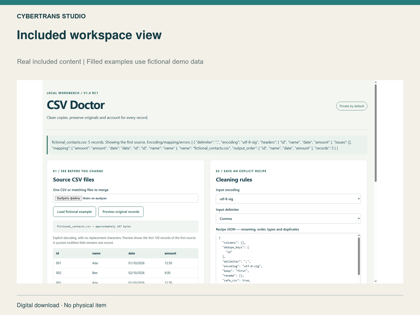 Included workspace view