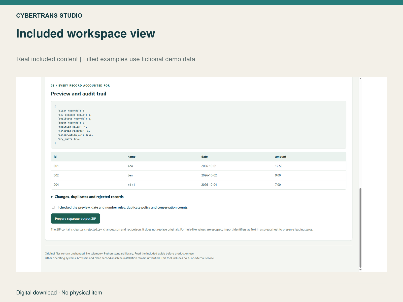 Included workspace view