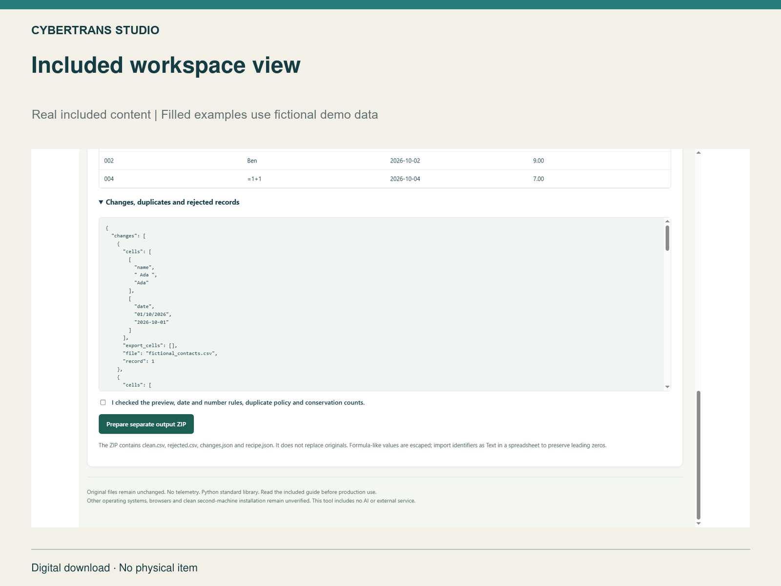 Included workspace view