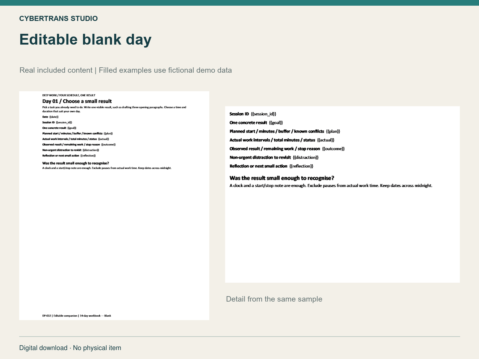 Editable blank day