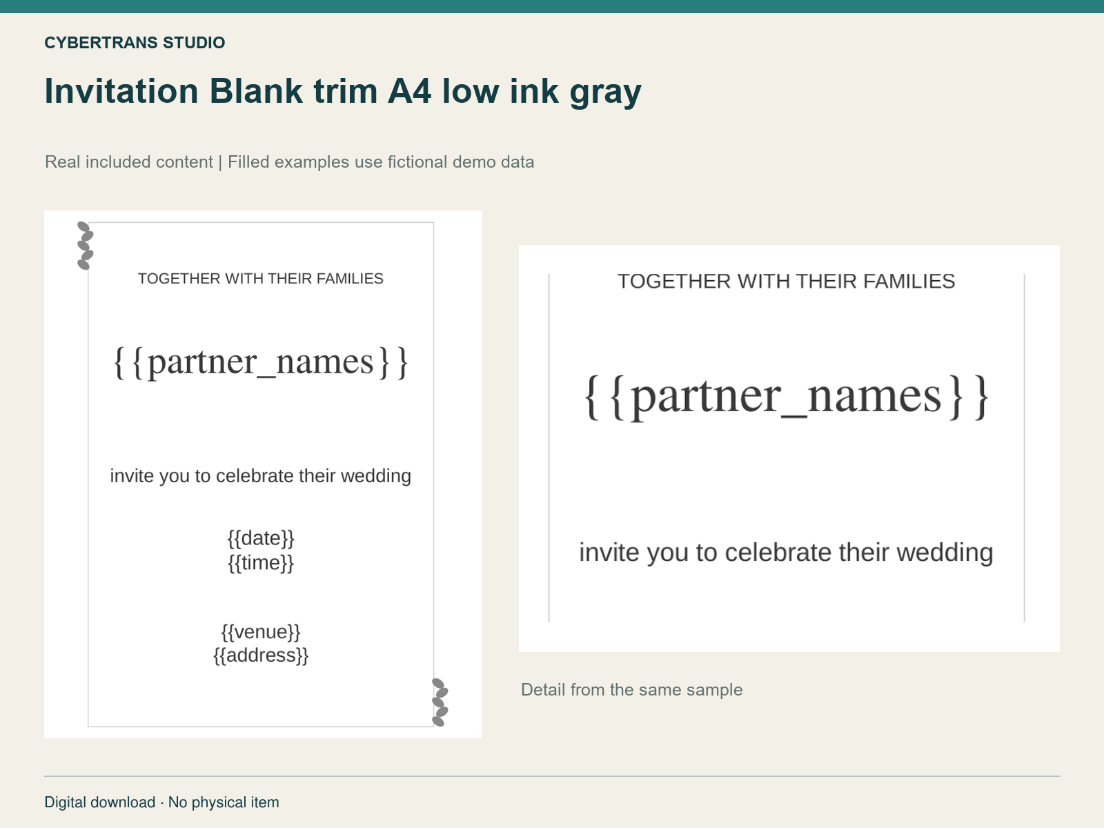 Invitation Blank trim A4 low ink gray