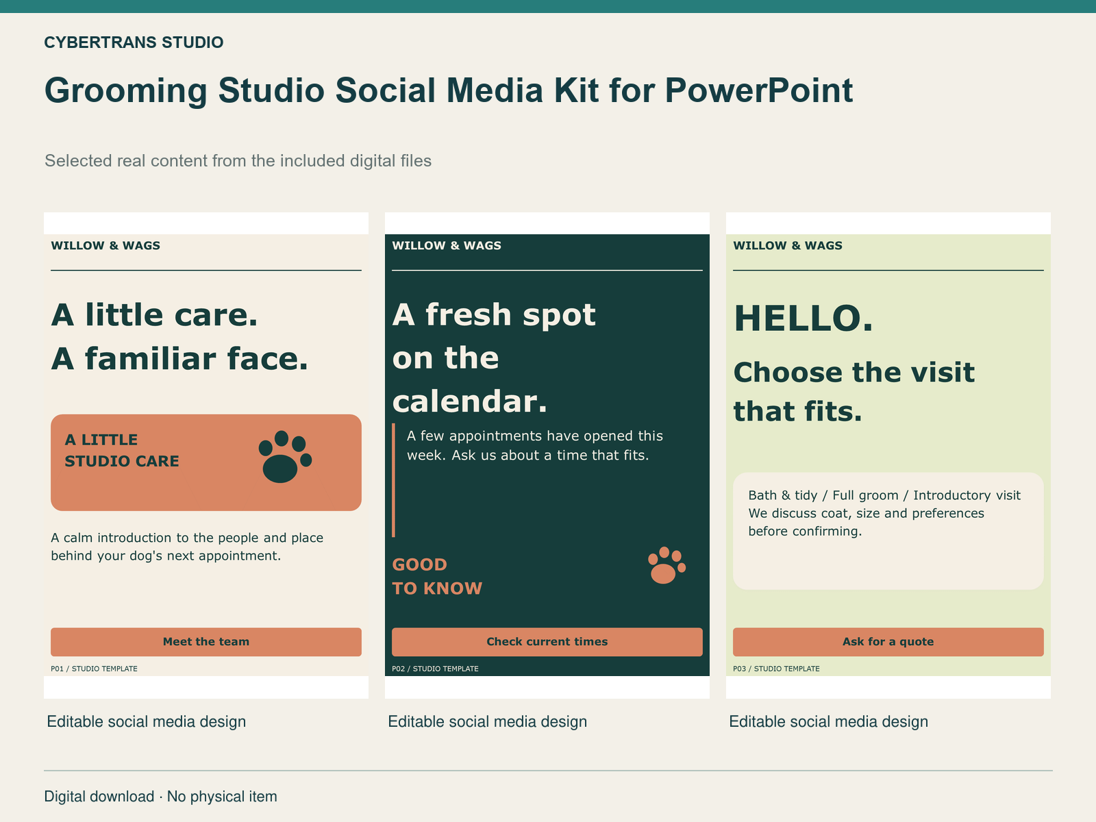 Grooming Studio Social Media Kit for PowerPoint