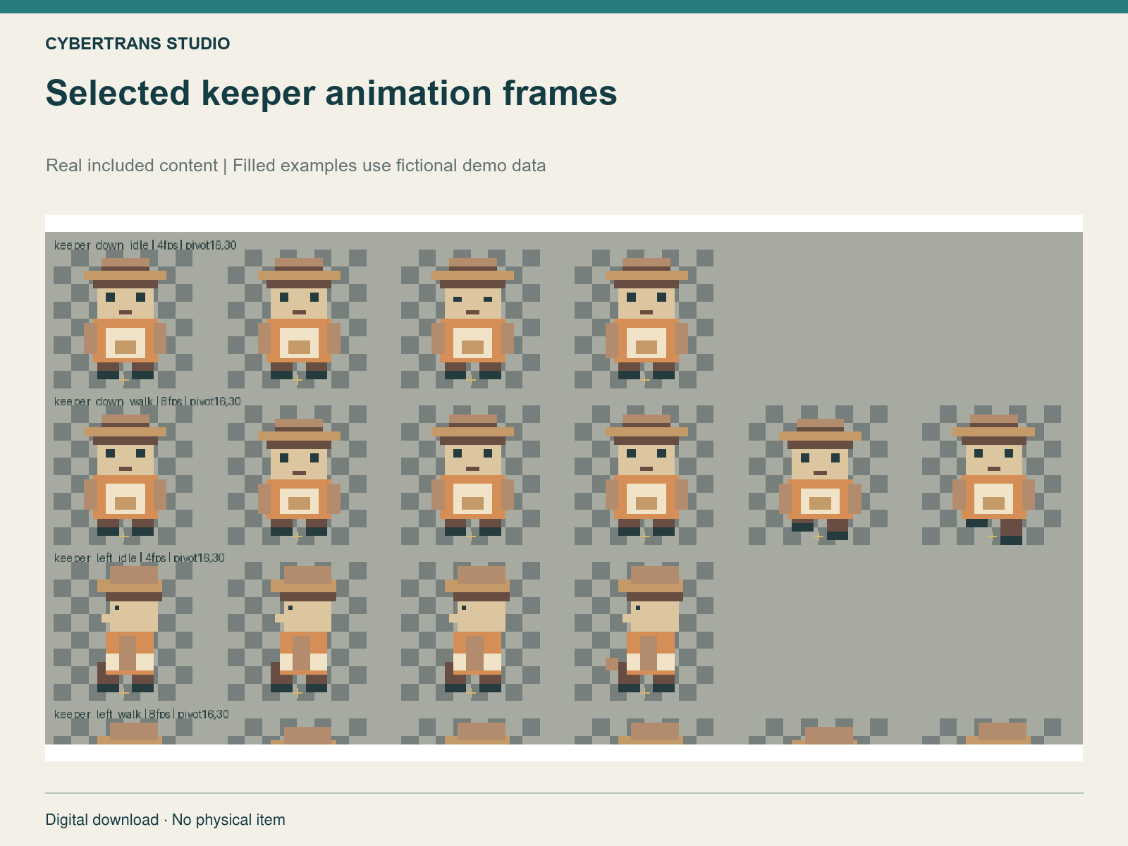 Selected keeper animation frames