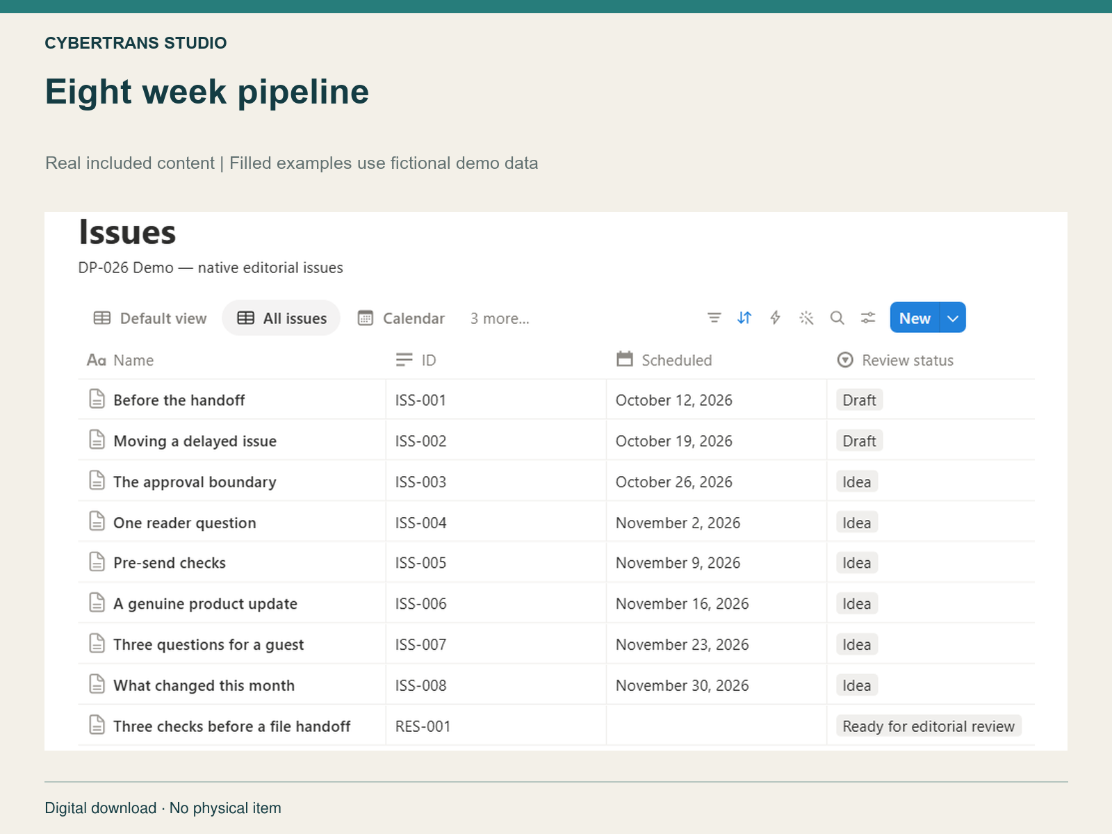 Eight week pipeline