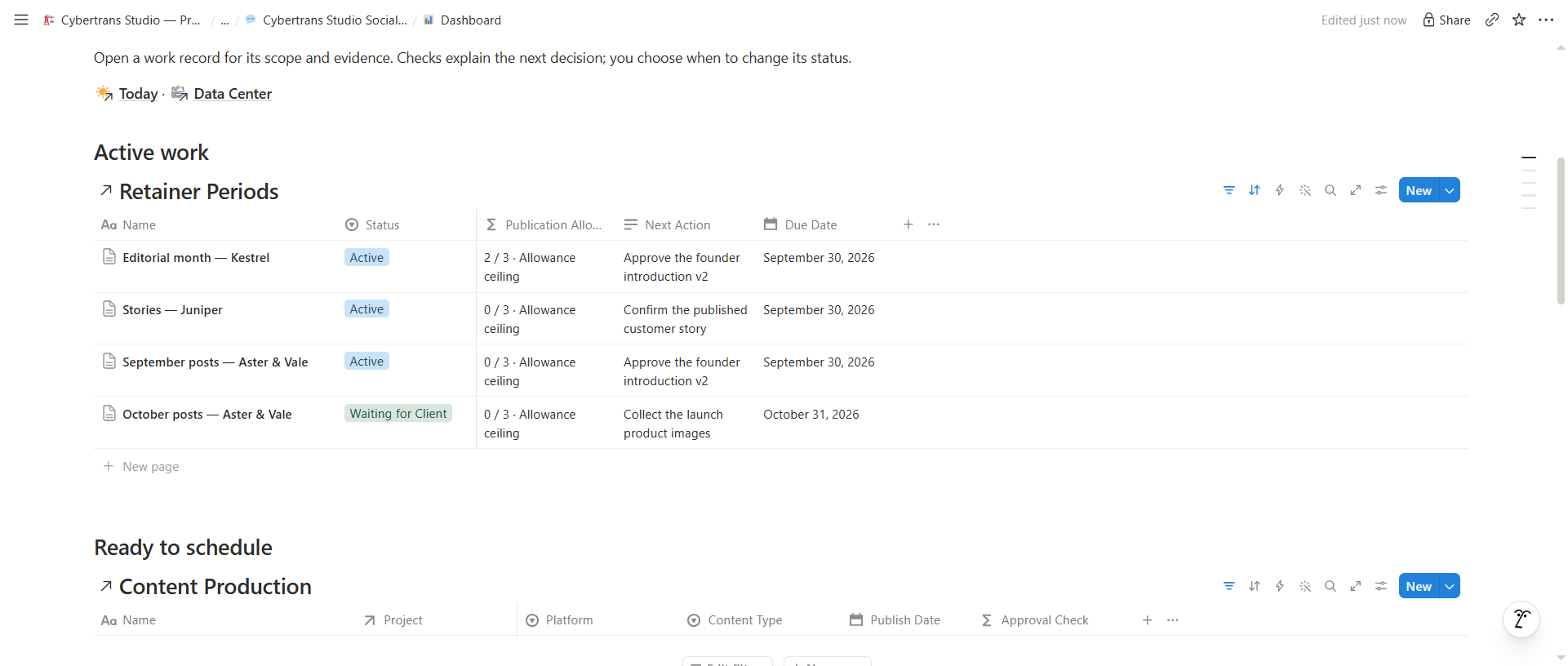 Social Media Manager Free actual Notion workspace with fictional demo records