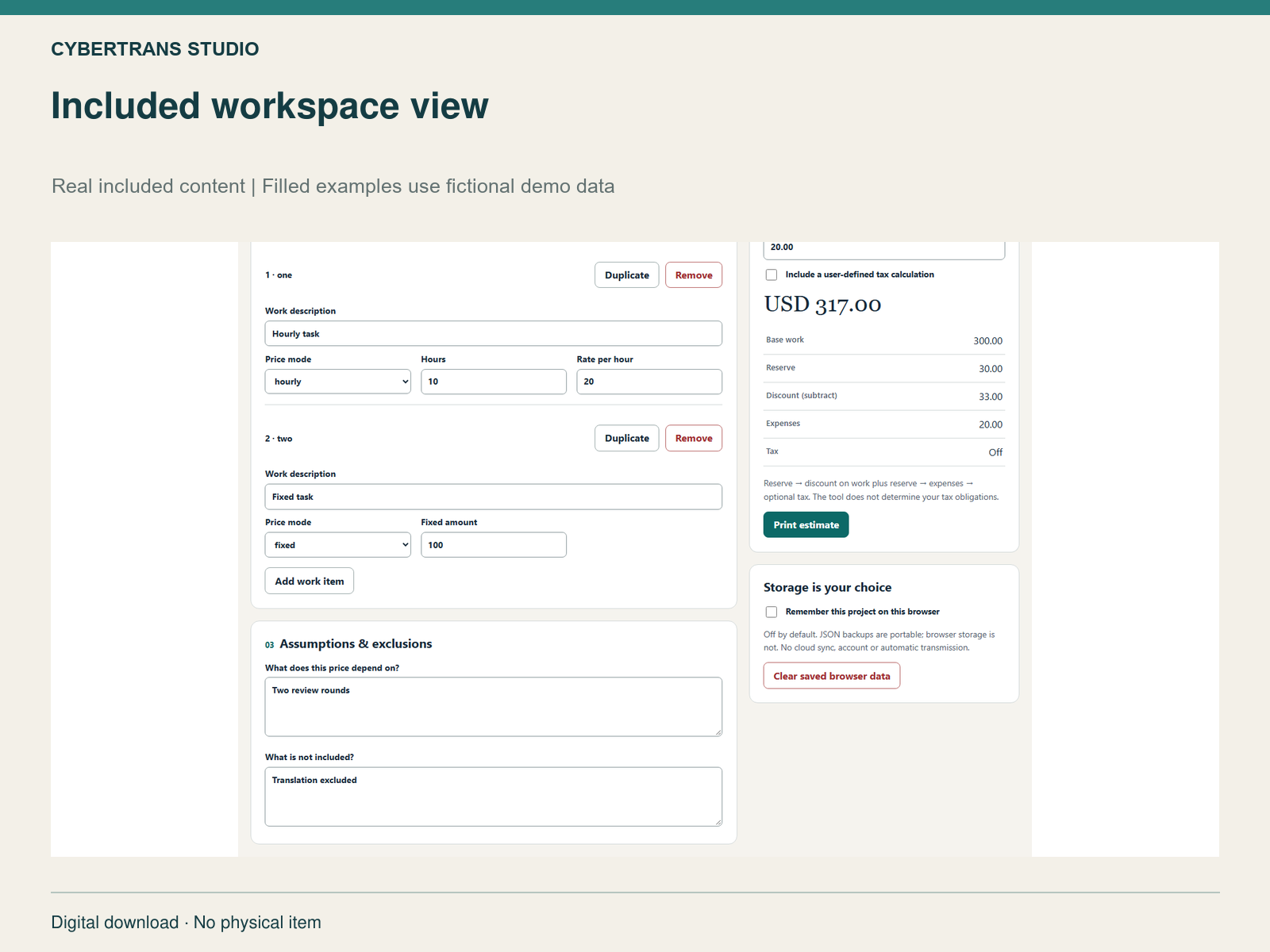 Included workspace view