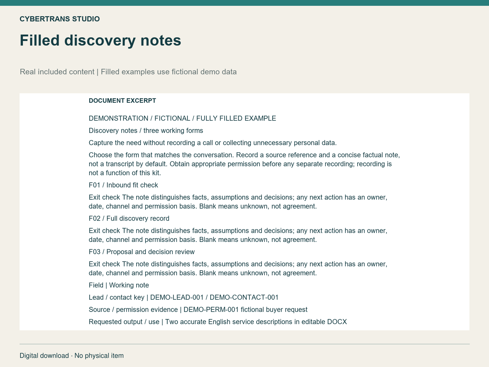 Filled discovery notes