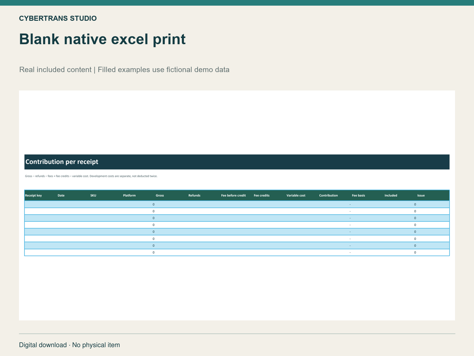 Blank native excel print