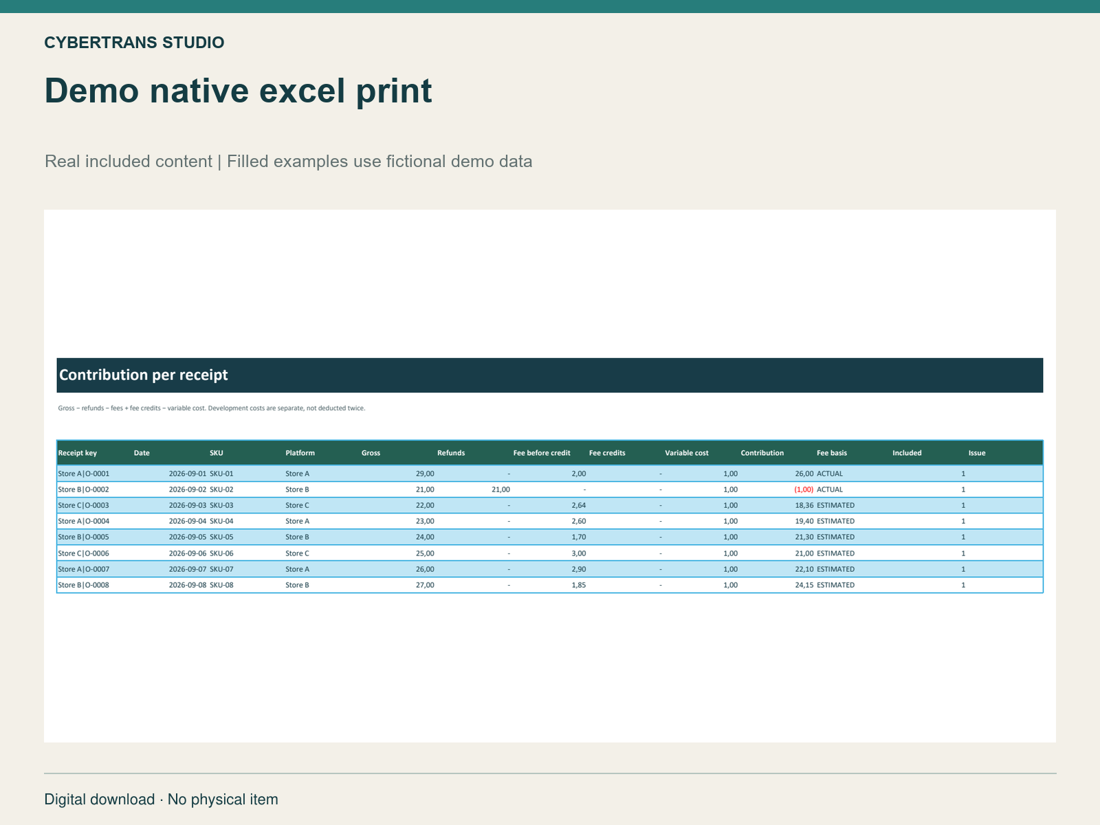 Demo native excel print
