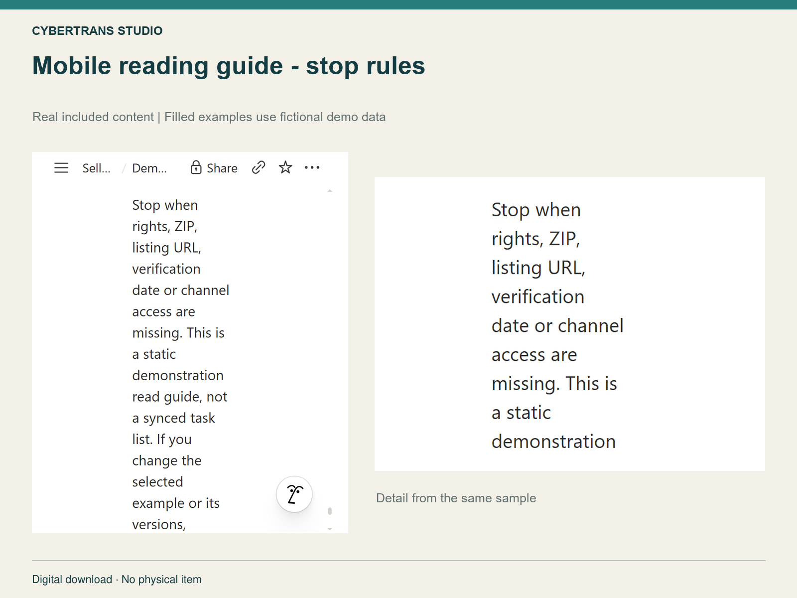 Mobile reading guide - stop rules