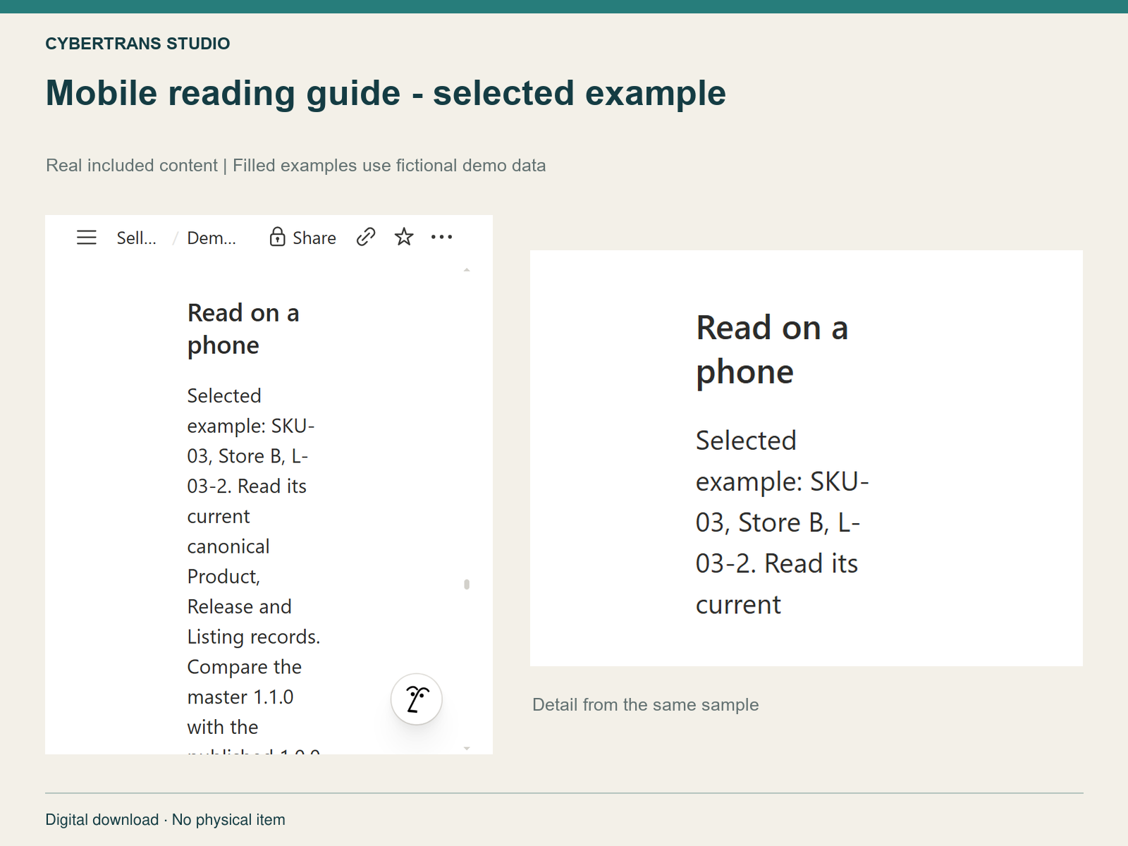 Mobile reading guide - selected example