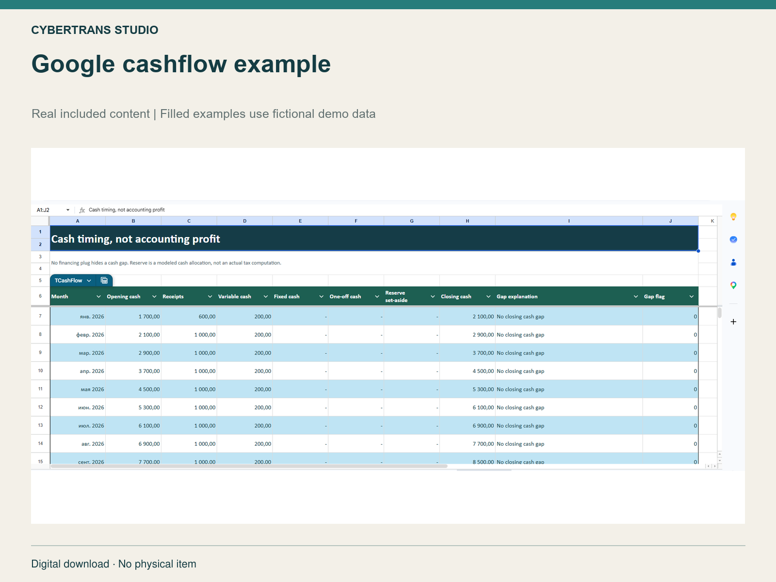 Google cashflow example