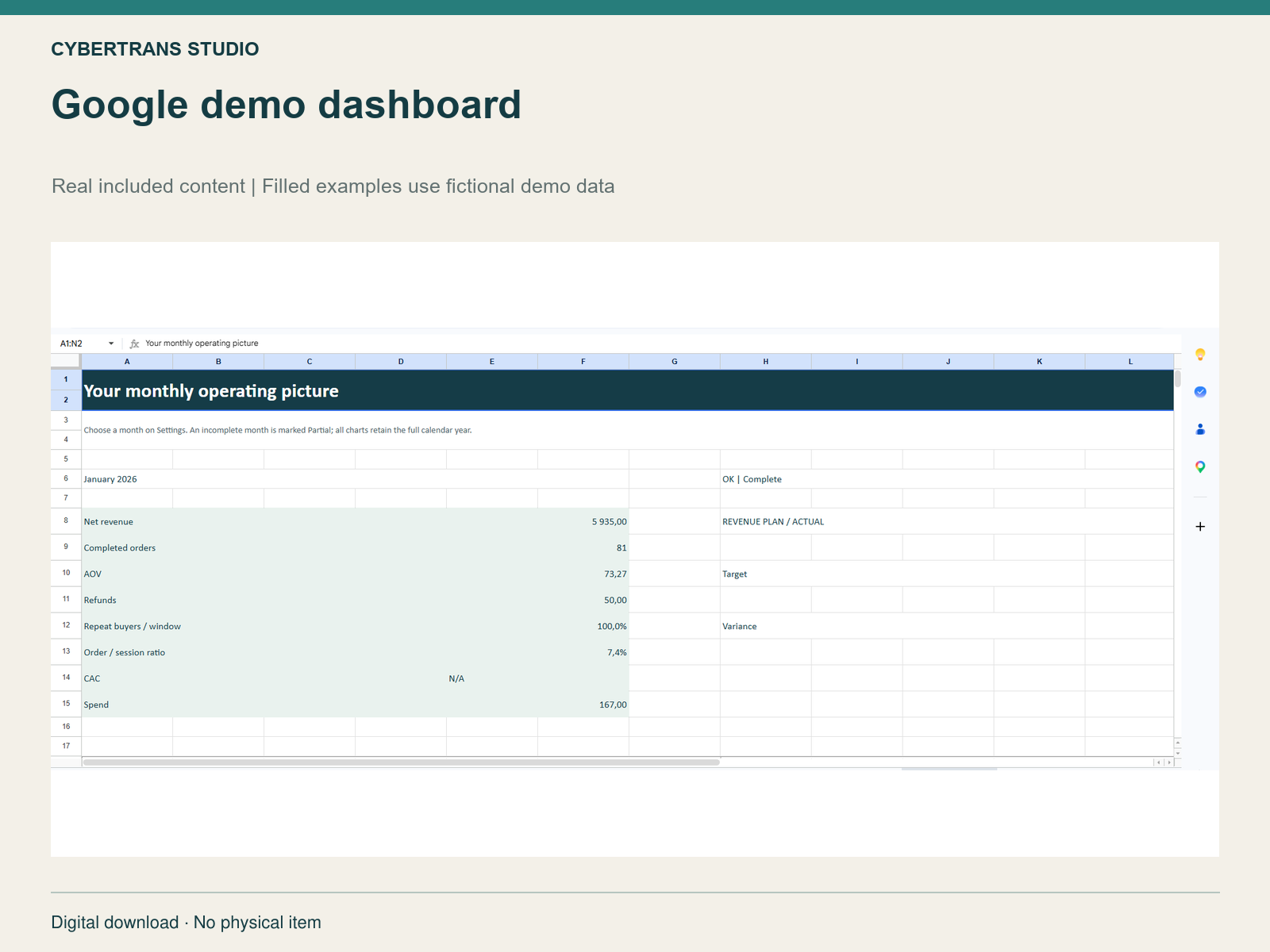 Google demo dashboard