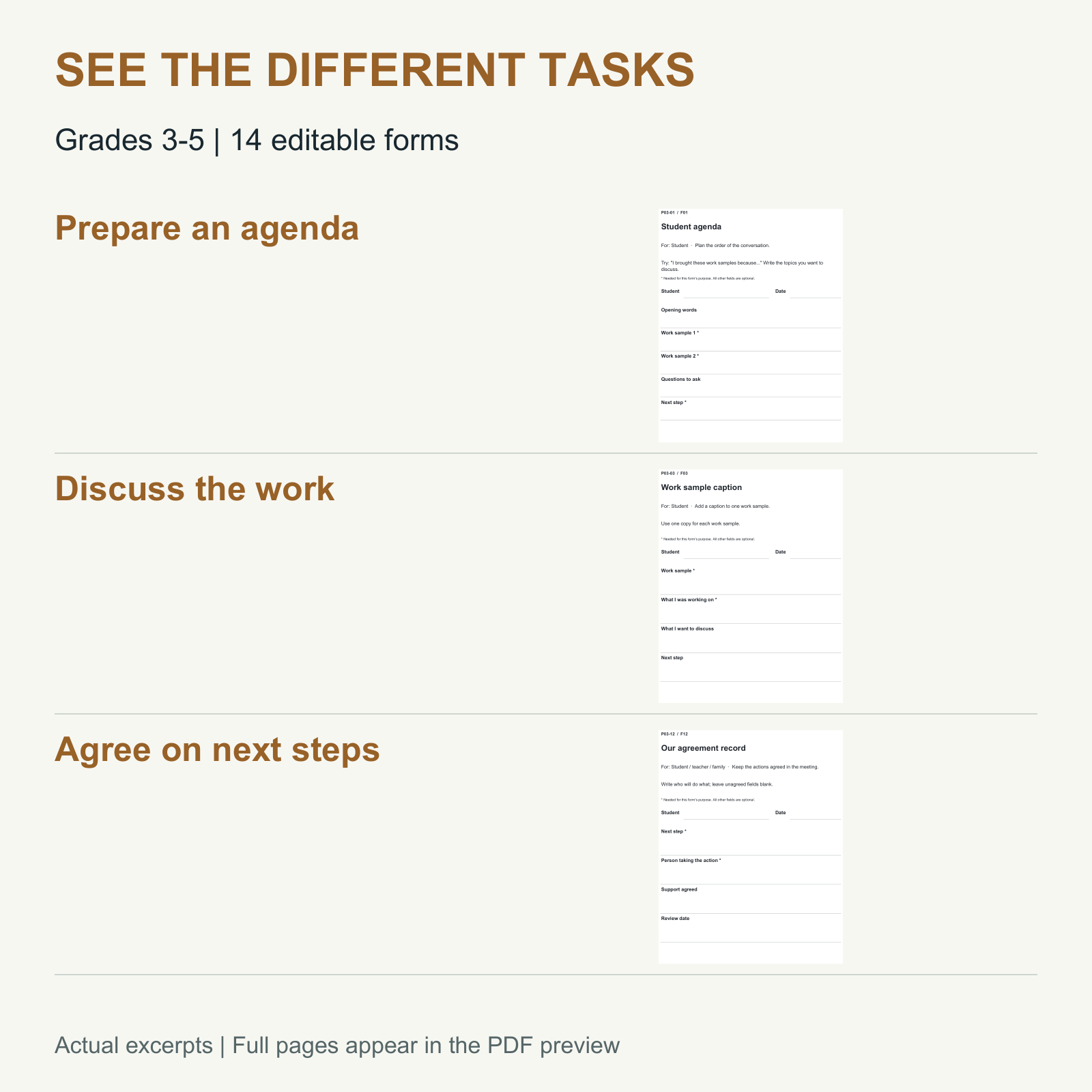 Student-Led Conference Forms — Editable PowerPoint — Grades 3-5 — Skills and activities included in this resource.