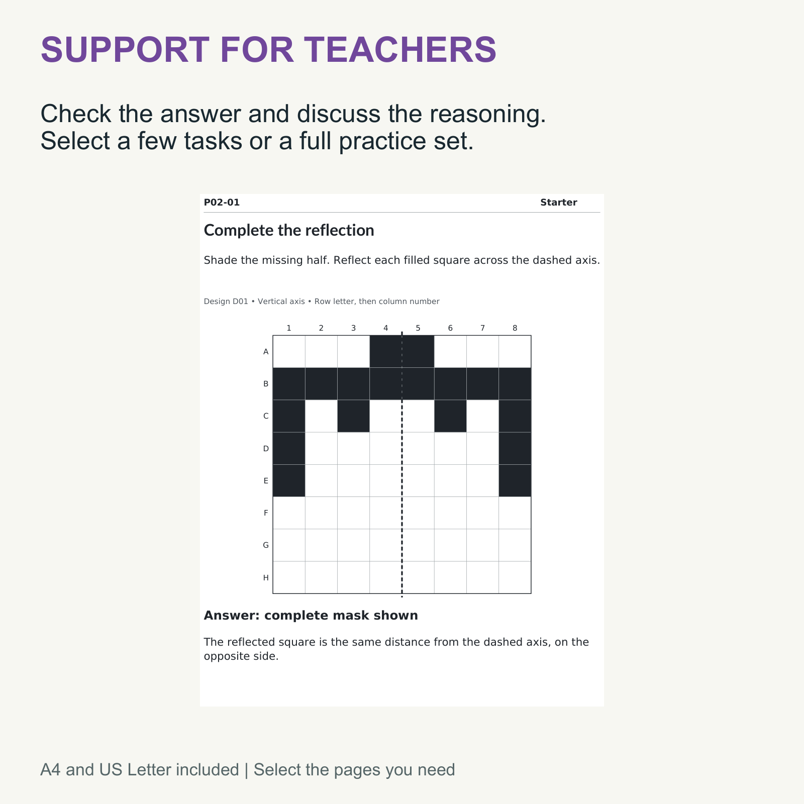 Grid Symmetry Worksheets — Reflection & Error Analysis — Grades 3-5 — Teaching guidance and support included in this resource.