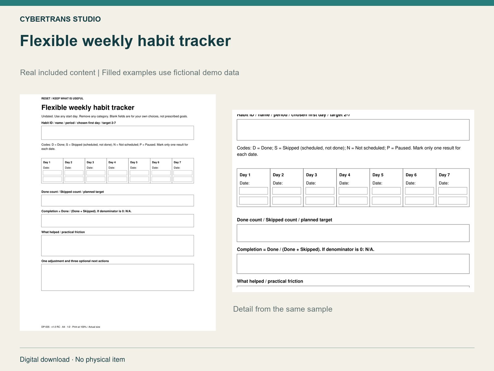 Flexible weekly habit tracker