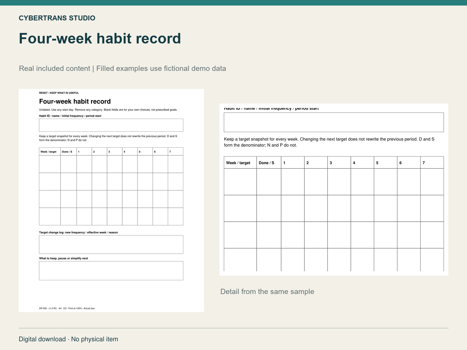 Four-week habit record