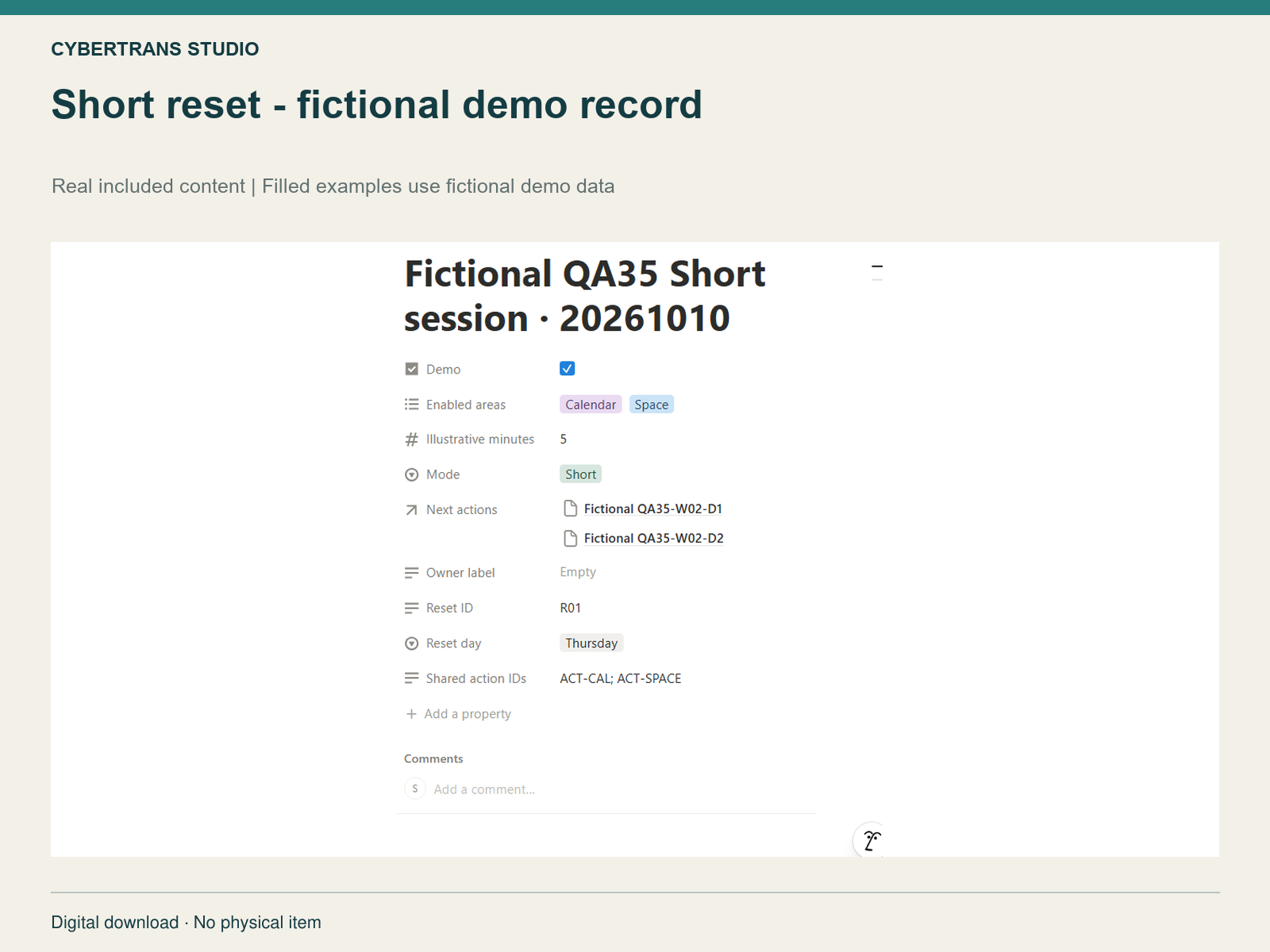 Short reset - fictional demo record